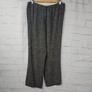 Eileen Fisher Gray Linen Blend Pants Large Loose Leg Womens L Casual Career Zip